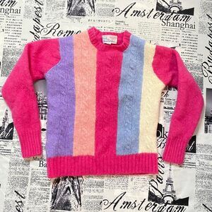 Deans of Scotland Women's Pink striped shetland wool sweater 70s vintage